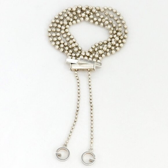 GUCCI Multi Strand G Logos Ball Chain Bracelet 9.8" Silver 925 Auth w/Box #12024 - Picture 1 of 6